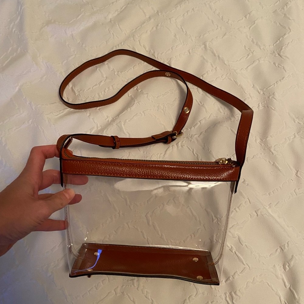 Clear Crossbody Bag with Brown Accents